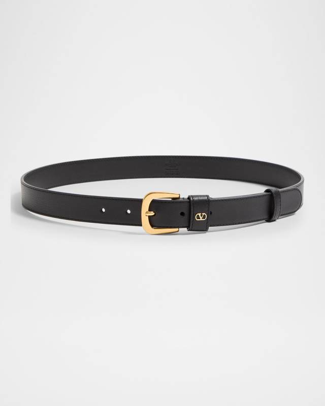 V-Logo Signature Embellished Leather Belt